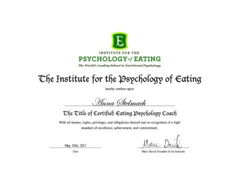 Certified Eating Psychology Coach certificate